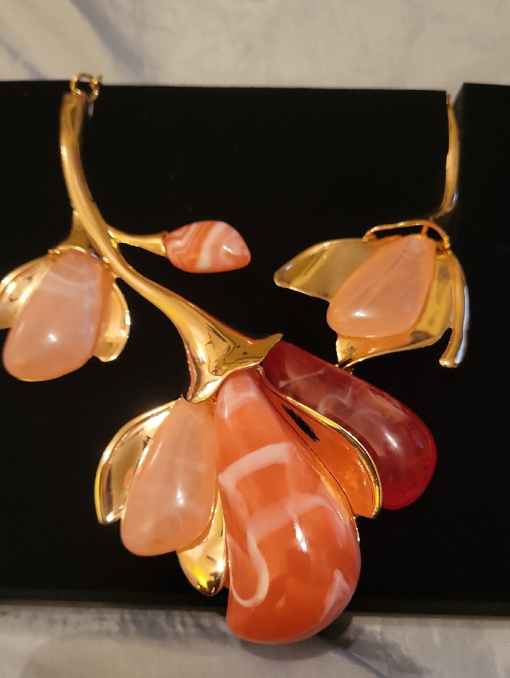 Natasha Couture Peach and Coral Gold-Tone Floral Necklace HL